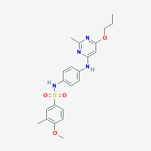 molecular formula C22H26N4O4S B2707509 4-methoxy-3-methyl-N-(4-((2-methyl-6-propoxypyrimidin-4-yl)amino)phenyl)benzenesulfonamide CAS No. 1021060-05-8