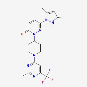 molecular formula C20H22F3N7O B2707510 6-(3,5-Dimethylpyrazol-1-yl)-2-[1-[2-methyl-6-(trifluoromethyl)pyrimidin-4-yl]piperidin-4-yl]pyridazin-3-one CAS No. 2379976-38-0