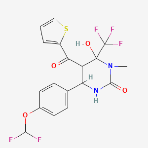 molecular formula C18H15F5N2O4S B2707512 4-[4-(Difluoromethoxy)phenyl]-6-hydroxy-1-methyl-5-(thiophene-2-carbonyl)-6-(trifluoromethyl)-1,3-diazinan-2-one CAS No. 1005093-36-6