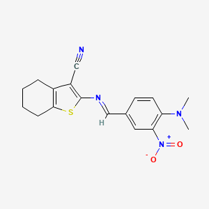 molecular formula C18H18N4O2S B2707538 (E)-2-((4-(二甲胺基)-3-硝基苯甲亚)基)-4,5,6,7-四氢苯并[b]噻吩-3-碳腈 CAS No. 324059-38-3