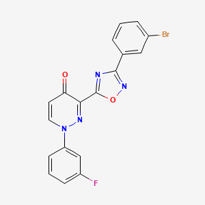 molecular formula C18H10BrFN4O2 B2707539 3-[3-(3-溴苯基)-1,2,4-噁二唑-5-基]-1-(3-氟苯基)-1,4-二氢吡啶并-4-酮 CAS No. 1112374-19-2