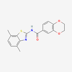 molecular formula C18H16N2O3S B2707548 N-(4,7-dimethyl-1,3-benzothiazol-2-yl)-2,3-dihydro-1,4-benzodioxine-6-carboxamide CAS No. 896676-19-0
