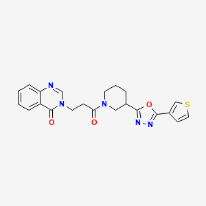 molecular formula C22H21N5O3S B2707610 3-(3-oxo-3-(3-(5-(thiophen-3-yl)-1,3,4-oxadiazol-2-yl)piperidin-1-yl)propyl)quinazolin-4(3H)-one CAS No. 1797846-13-9