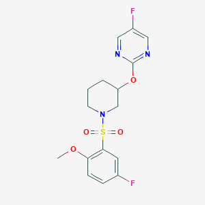 molecular formula C16H17F2N3O4S B2707624 5-Fluoro-2-((1-((5-fluoro-2-methoxyphenyl)sulfonyl)piperidin-3-yl)oxy)pyrimidine CAS No. 2034430-27-6