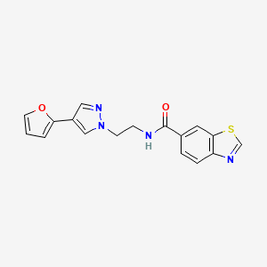 molecular formula C17H14N4O2S B2707660 N-(2-(4-(furan-2-yl)-1H-pyrazol-1-yl)ethyl)benzo[d]thiazole-6-carboxamide CAS No. 2034557-36-1