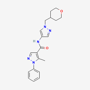 molecular formula C20H23N5O2 B2707666 5-methyl-1-phenyl-N-(1-((tetrahydro-2H-pyran-4-yl)methyl)-1H-pyrazol-4-yl)-1H-pyrazole-4-carboxamide CAS No. 1705203-90-2