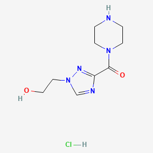 molecular formula C9H16ClN5O2 B2707673 2-[3-(piperazin-1-ylcarbonyl)-1H-1,2,4-triazol-1-yl]ethanol hydrochloride CAS No. 1822672-44-5