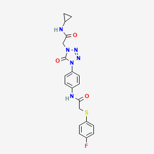 molecular formula C20H19FN6O3S B2707703 N-cyclopropyl-2-(4-(4-(2-((4-fluorophenyl)thio)acetamido)phenyl)-5-oxo-4,5-dihydro-1H-tetrazol-1-yl)acetamide CAS No. 1396882-34-0
