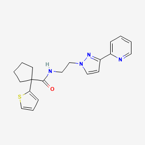 molecular formula C20H22N4OS B2707721 N-(2-(3-(pyridin-2-yl)-1H-pyrazol-1-yl)ethyl)-1-(thiophen-2-yl)cyclopentanecarboxamide CAS No. 1448035-48-0