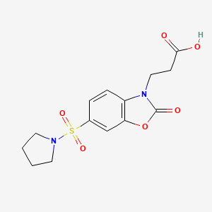 molecular formula C14H16N2O6S B2707737 3-[2-氧代-6-(吡咯啉-1-基磺酰基)-1,3-苯并噁唑-3(2H)-基]丙酸 CAS No. 873790-30-8