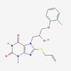 molecular formula C19H22N4O4S B2707738 8-(丙烯基硫基)-7-(2-羟基-3-(邻甲苯氧基)丙基)-3-甲基-1H-嘌呤-2,6(3H,7H)-二酮 CAS No. 919020-92-1