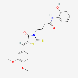 molecular formula C22H22N2O5S2 B2707747 4-[(5Z)-5-[(3,4-二甲氧基苯基)甲亚甲基]-4-氧代-2-硫代-1,3-噻唑烷-3-基]-N-(2-羟基苯基)丁酰胺 CAS No. 681833-48-7