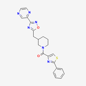 molecular formula C22H20N6O2S B2707757 (2-Phenylthiazol-4-yl)(3-((3-(pyrazin-2-yl)-1,2,4-oxadiazol-5-yl)methyl)piperidin-1-yl)methanone CAS No. 1705110-28-6