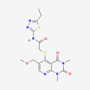 molecular formula C17H20N6O4S2 B2707761 N-(5-ethyl-1,3,4-thiadiazol-2-yl)-2-((6-(methoxymethyl)-1,3-dimethyl-2,4-dioxo-1,2,3,4-tetrahydropyrido[2,3-d]pyrimidin-5-yl)thio)acetamide CAS No. 941924-49-8