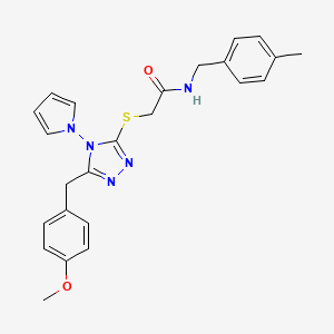 molecular formula C24H25N5O2S B2707762 2-((5-(4-甲氧基苯甲基)-4-(1H-吡咯-1-基)-4H-1,2,4-三唑-3-基)硫代)-N-(4-甲基苯甲基)乙酰胺 CAS No. 896307-62-3