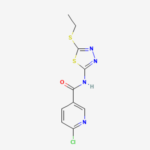 molecular formula C10H9ClN4OS2 B2707764 6-chloro-N-[5-(ethylsulfanyl)-1,3,4-thiadiazol-2-yl]pyridine-3-carboxamide CAS No. 667444-02-2