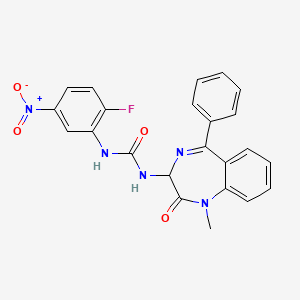 molecular formula C23H18FN5O4 B2707768 N-(2,5-二氮-2-甲基-3-酮-6-苯基双环[5.4.0]十一烯-1(7),5,8,10-四烯-4-基)((2-氟-4-硝基苯基)氨基)甲酰胺 CAS No. 1796891-73-0