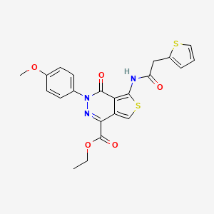molecular formula C22H19N3O5S2 B2707769 Ethyl 3-(4-methoxyphenyl)-4-oxo-5-[(2-thiophen-2-ylacetyl)amino]thieno[3,4-d]pyridazine-1-carboxylate CAS No. 851952-47-1