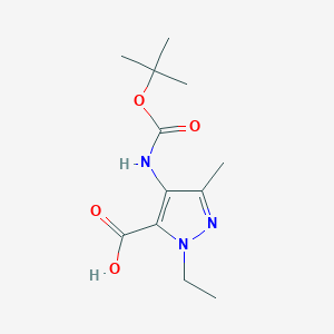 molecular formula C12H19N3O4 B2707797 2-Ethyl-5-methyl-4-[(2-methylpropan-2-yl)oxycarbonylamino]pyrazole-3-carboxylic acid CAS No. 2248278-00-2