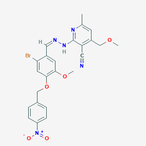 molecular formula C24H22BrN5O5 B270780 2-{2-[2-Bromo-4-({4-nitrobenzyl}oxy)-5-methoxybenzylidene]hydrazino}-4-(methoxymethyl)-6-methylnicotinonitrile 