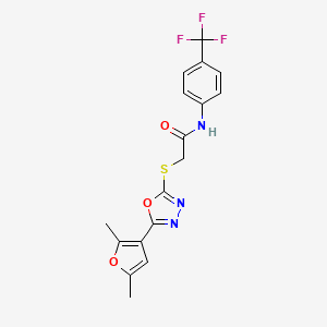 molecular formula C17H14F3N3O3S B2707801 2-((5-(2,5-二甲基呋喃-3-基)-1,3,4-噁二唑-2-基)硫代)-N-(4-(三氟甲基)苯基)乙酰胺 CAS No. 1021059-19-7