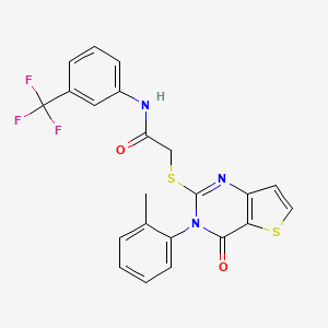 molecular formula C22H16F3N3O2S2 B2707805 2-{[3-(2-甲基苯基)-4-氧代-3,4-二氢噻唑并[3,2-d]嘧啶-2-基]硫代}-N-[3-(三氟甲基)苯基]乙酰胺 CAS No. 1291859-90-9