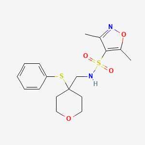 molecular formula C17H22N2O4S2 B2707837 3,5-dimethyl-N-((4-(phenylthio)tetrahydro-2H-pyran-4-yl)methyl)isoxazole-4-sulfonamide CAS No. 1797586-64-1