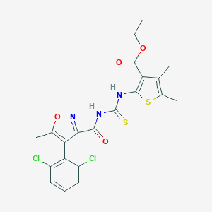 molecular formula C21H19Cl2N3O4S2 B270784 Ethyl 2-[({[4-(2,6-dichlorophenyl)-5-methyl-1,2-oxazol-3-yl]carbonyl}carbamothioyl)amino]-4,5-dimethylthiophene-3-carboxylate 