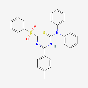 molecular formula C28H25N3O2S2 B2707853 N'-(二苯基甲酰硫基)-4-甲基-N-[(苯基磺酰基)甲基]苯甲酰亚胺 CAS No. 130925-07-4