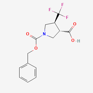 molecular formula C14H14F3NO4 B2707858 Trans-1-benzyloxycarbonyl-4-trifluoromethylpyrrolidine-3-carboxylic acid CAS No. 168544-93-2