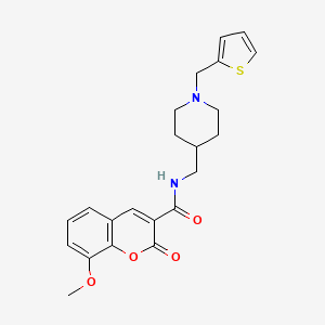 molecular formula C22H24N2O4S B2707877 8-甲氧基-2-氧代-N-((1-(噻吩-2-基甲基)哌啶-4-基)甲基)-2H-香豆素-3-羧酰胺 CAS No. 1211384-84-7