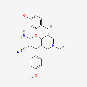 molecular formula C26H27N3O3 B2707884 (Z)-2-amino-6-ethyl-8-(4-methoxybenzylidene)-4-(4-methoxyphenyl)-5,6,7,8-tetrahydro-4H-pyrano[3,2-c]pyridine-3-carbonitrile CAS No. 296800-66-3