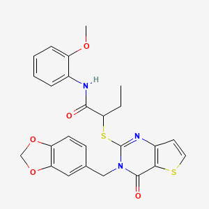 2-((3-(benzo[d][1,3]dioxol-5-ylmethyl)-4-oxo-3,4-dihydrothieno[3,2-d]pyrimidin-2-yl)thio)-N-(2-methoxyphenyl)butanamide
