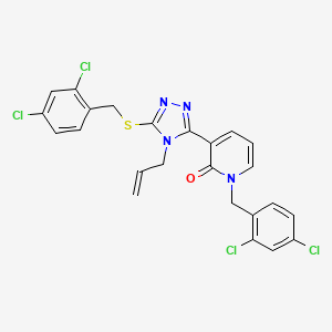 molecular formula C24H18Cl4N4OS B2707952 3-{4-allyl-5-[(2,4-dichlorobenzyl)sulfanyl]-4H-1,2,4-triazol-3-yl}-1-(2,4-dichlorobenzyl)-2(1H)-pyridinone CAS No. 477853-08-0