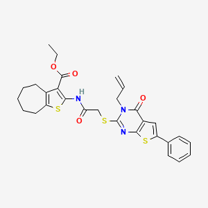 ethyl 2-({[(3-allyl-4-oxo-6-phenyl-3,4-dihydrothieno[2,3-d]pyrimidin-2-yl)thio]acetyl}amino)-5,6,7,8-tetrahydro-4H-cyclohepta[b]thiophene-3-carboxylate