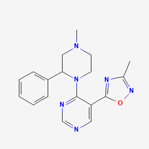 molecular formula C18H20N6O B2707971 3-Methyl-5-(4-(4-methyl-2-phenylpiperazin-1-yl)pyrimidin-5-yl)-1,2,4-oxadiazole CAS No. 2034510-44-4