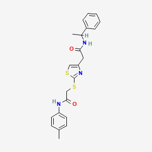 molecular formula C22H23N3O2S2 B2707975 2-((4-(2-oxo-2-((1-phenylethyl)amino)ethyl)thiazol-2-yl)thio)-N-(p-tolyl)acetamide CAS No. 942001-53-8