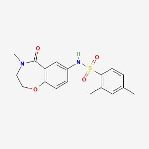 molecular formula C18H20N2O4S B2707980 2,4-dimethyl-N-(4-methyl-5-oxo-2,3,4,5-tetrahydrobenzo[f][1,4]oxazepin-7-yl)benzenesulfonamide CAS No. 926031-84-7