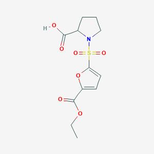 molecular formula C12H15NO7S B2707986 1-{[5-(Ethoxycarbonyl)furan-2-yl]sulfonyl}pyrrolidine-2-carboxylic acid CAS No. 1241830-03-4