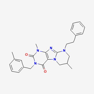 molecular formula C26H29N5O2 B2708013 1,7-dimethyl-3-(3-methylbenzyl)-9-phenethyl-6,7,8,9-tetrahydropyrimido[2,1-f]purine-2,4(1H,3H)-dione CAS No. 877616-28-9