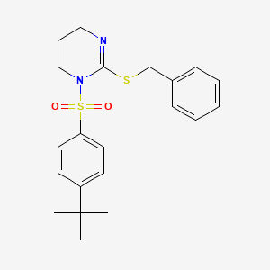 molecular formula C21H26N2O2S2 B2708014 2-(Benzylsulfanyl)-1-{[4-(tert-butyl)phenyl]sulfonyl}-1,4,5,6-tetrahydropyrimidine CAS No. 866153-35-7