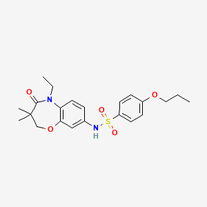 molecular formula C22H28N2O5S B2708021 N-(5-ethyl-3,3-dimethyl-4-oxo-2,3,4,5-tetrahydrobenzo[b][1,4]oxazepin-8-yl)-4-propoxybenzenesulfonamide CAS No. 921990-94-5