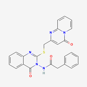 molecular formula C25H19N5O3S B2708038 N-(4-氧代-2-(((4-氧代-4H-吡啶[1,2-a]嘧啶-2-基)甲基)硫)喹唑-3(4H)-基)-2-苯基乙酰胺 CAS No. 422278-54-4
