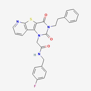 2-[4,6-dioxo-5-(2-phenylethyl)-8-thia-3,5,10-triazatricyclo[7.4.0.02,7]trideca-1(9),2(7),10,12-tetraen-3-yl]-N-[(4-fluorophenyl)methyl]acetamide