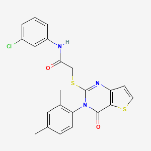 molecular formula C22H18ClN3O2S2 B2708041 N-(3-chlorophenyl)-2-{[3-(2,4-dimethylphenyl)-4-oxo-3,4-dihydrothieno[3,2-d]pyrimidin-2-yl]sulfanyl}acetamide CAS No. 1261000-31-0