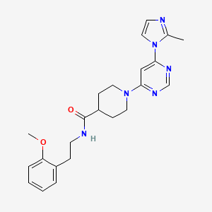 molecular formula C23H28N6O2 B2708044 N-(2-methoxyphenethyl)-1-(6-(2-methyl-1H-imidazol-1-yl)pyrimidin-4-yl)piperidine-4-carboxamide CAS No. 1351631-90-7