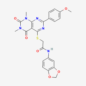 molecular formula C24H21N5O6S B2708078 N-(benzo[d][1,3]dioxol-5-yl)-2-((2-(4-methoxyphenyl)-6,8-dimethyl-5,7-dioxo-5,6,7,8-tetrahydropyrimido[4,5-d]pyrimidin-4-yl)thio)acetamide CAS No. 852168-57-1