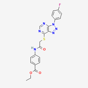 molecular formula C21H17FN6O3S B2708079 ethyl 4-(2-((3-(4-fluorophenyl)-3H-[1,2,3]triazolo[4,5-d]pyrimidin-7-yl)thio)acetamido)benzoate CAS No. 863460-20-2