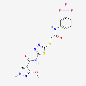 molecular formula C17H15F3N6O3S2 B2708157 3-methoxy-1-methyl-N-(5-((2-oxo-2-((3-(trifluoromethyl)phenyl)amino)ethyl)thio)-1,3,4-thiadiazol-2-yl)-1H-pyrazole-4-carboxamide CAS No. 1172376-19-0