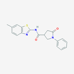 molecular formula C19H17N3O2S B270816 N-(6-methyl-1,3-benzothiazol-2-yl)-5-oxo-1-phenyl-3-pyrrolidinecarboxamide 